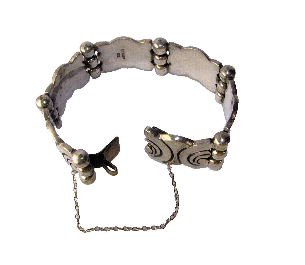 Vtg Solid Sterling Silver Bracelet Primitive Desi… - image 3