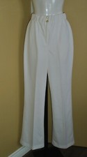Ladies VTG 1970s White Polyester Dress Pants Wide Legs Faux Fly Sz M/L NOS
