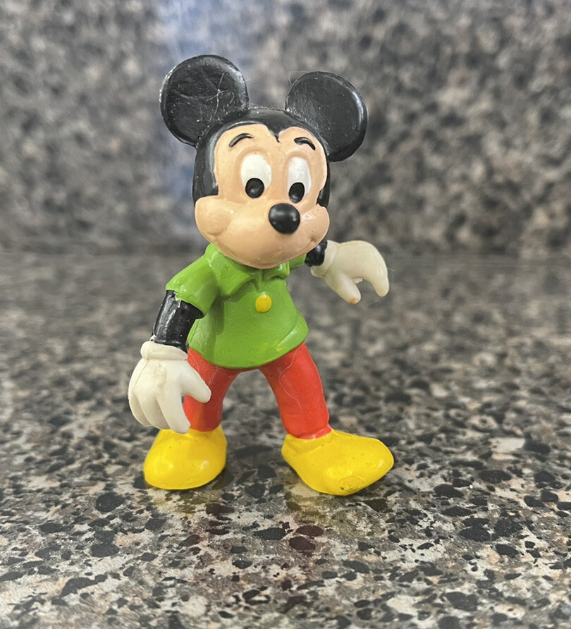 Vintage Walt Disney Mickey Mouse 2” PVC Toy 1970s Figure Green shirt