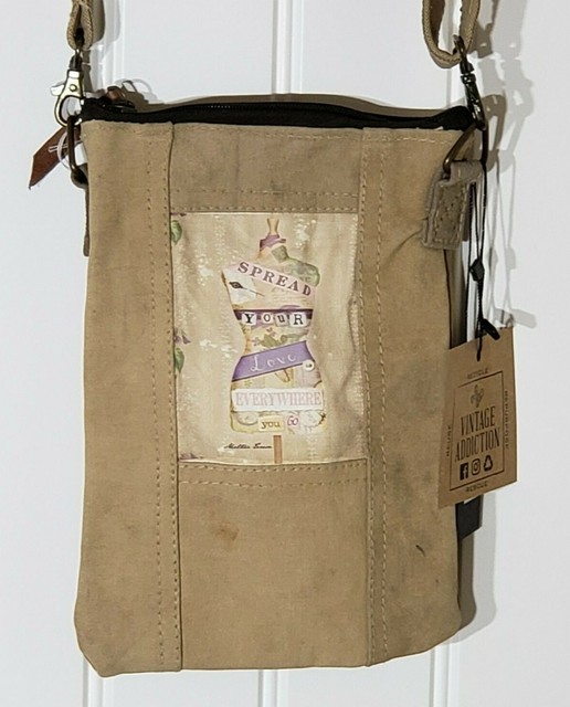 Purse/Bag Crossbody Recycle Canvas Spread Your Love Everywhere Vintage