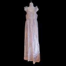 Minuet Blue Feminine Angelic Sheer Floral V-Neck High Waist Baby Doll Prom Dress