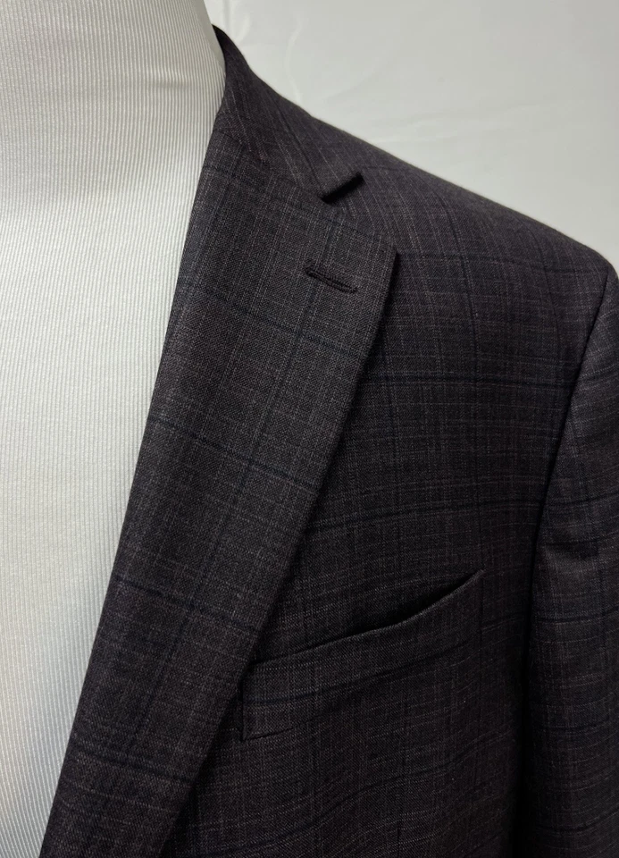 Chaqueta Blazer Kenneth Cole Awearness Para Hombre 48R Mezcla de Lana Rojo Vino Púrpura a Cuadros Foto 3 de 4