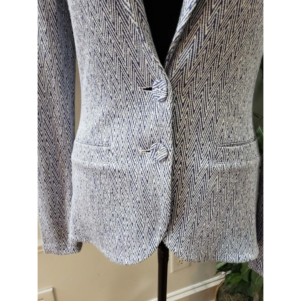 Blazer Tart Para Mujer Azul y Blanco Modal Manga Larga Informal Botón Delantero Talla XS Foto 3 de 4