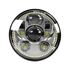 Eagle Lights Chrome 5 3/4" LED Headlight for Harley with White LED Halo Ring