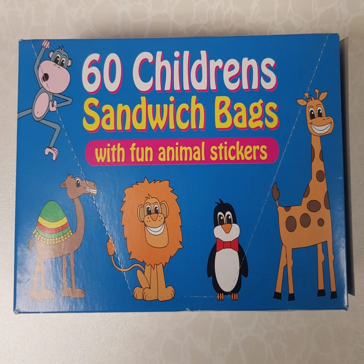 AIL 60 Childrens Sandwich Bags With Fun Animal Stickers Lunch Snack School
