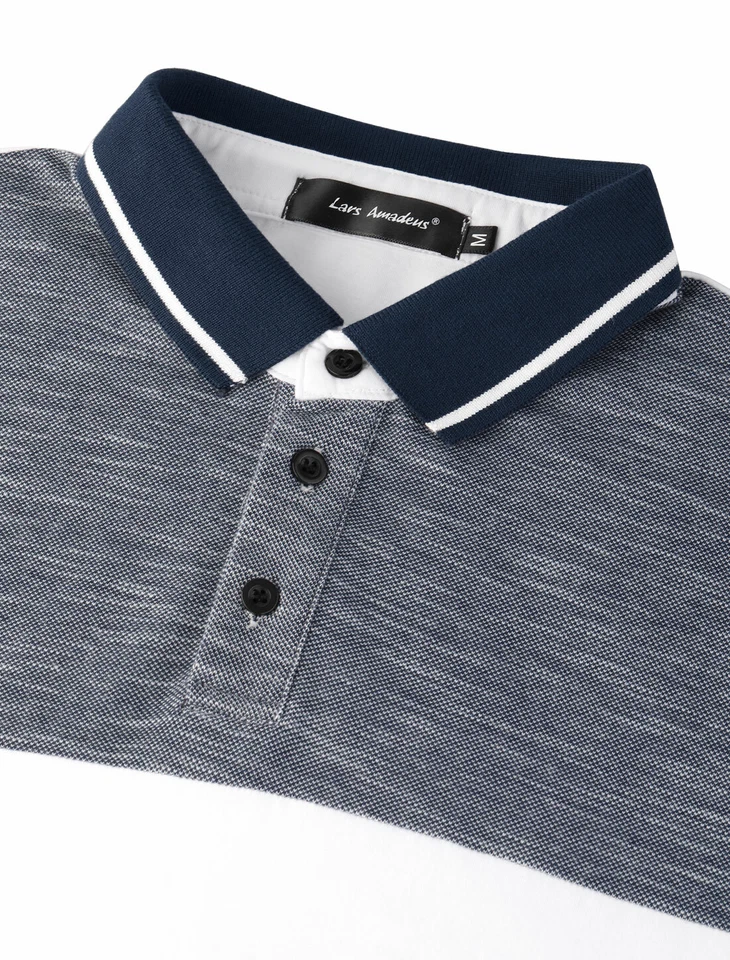 Hommes Polo Décontracté Bloc Couleur Manches Courtes Chemises Golf Coton Foto 4 de 4