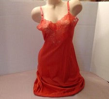Vintage JC Penney Red W/ Lace Bodice  Trim Full Slip 34 -36