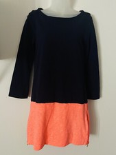 J CREW NAVY & ORANGE MARITIME COLOR BLOCK LONG SLEEVE COTTON DRESS Size XS