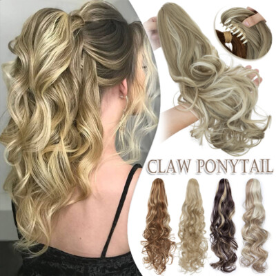 Long Claw On Clip Ponytail Real As Human Natural Wavy Pony Tail Hair Extension