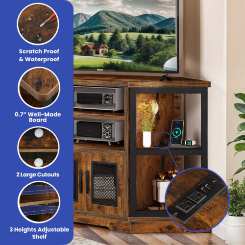 Corner TV Stand for TVs up to 55" With Power Outlets Living Room Media Console - Picture 4 of 11