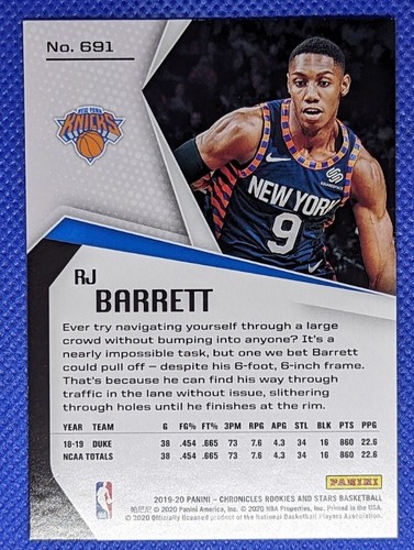 2019-20 Panini Chronicles RJ BARRETT RC #691 Rookies & Stars New York Knicks - Picture 2 of 2