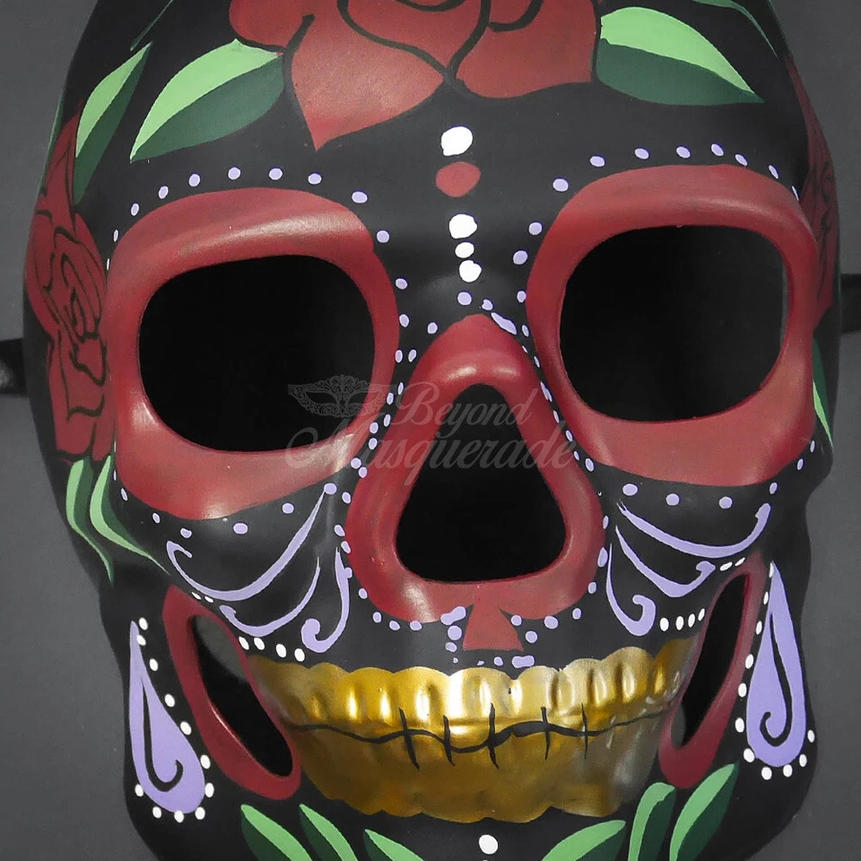 Day of the Dead Mask - Full Face Mask, Dia de los Muertos Masquerade Mask Rose - Image 3 of 4