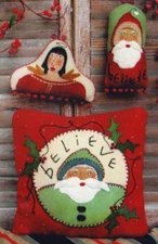 Christmas Santa Angel Ornaments Pillow Wool Embroidery Primitive applique OOP