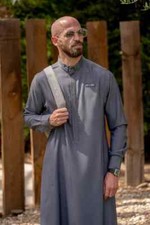 R24 LAWUNG Al-Ameer Adult Men's Thobe Modern Design Arabian Jubbah Gray