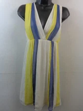 Adam Lippes Dress Women's 4 Blue Yellow White 100% Silk Sleeveless Empire Waist