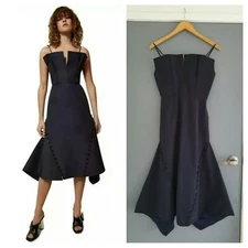 NWT NEW C/MEO COLLECTIVE CONDUIT FABRIC BUTTON STRUCTURED MIDI DRESS XS $219.95