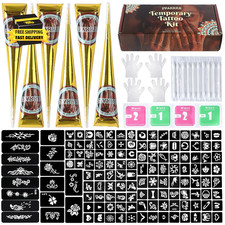 Temporary Tattoos Stencils Kit,Temporary Tattoos Kit - 6 Pcs 3 Color 3 Brown 2 B
