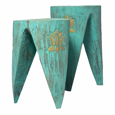 Ineinandergreifender Tisch/Hocker 2er Set - Lrg Türkis