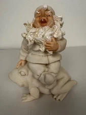 Gnome Riding A Frog Statue Small Shelf Sitter Garden Satue- Finish It Paint It!