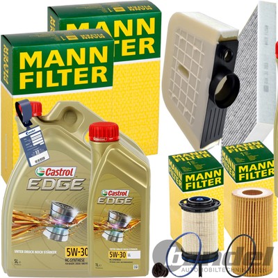 MANN INSPEKTIONSPAKET+6L CASTROL 5W30 MOTORÖL passend für AUDI Q7 4M TOUAREG TDI