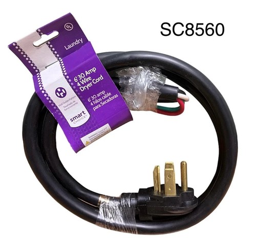 Smart Choice LOT OF 4- 6' 30-Amp 4-Prong Dryer Cord with Eyelet Terminals - Black 5305510955 (Open box)