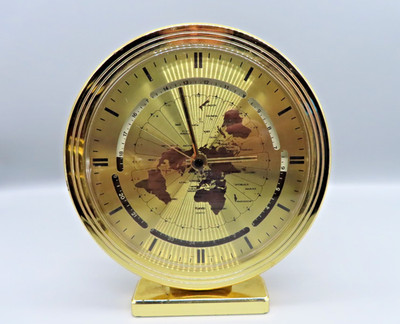 #SE4861# Vintage Kundo Chronoquartz Weltzeituhr Tischuhr Midcentury *getestet*