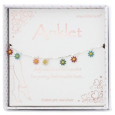 Equilibrium Colourful Daisies Silver Plated Anklet