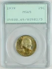 1939 25c Washington Silver Quarter PCGS MS65 Rattler Holder Gem Unc C4663