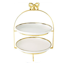 Luxury Gold 2 Tier Cake Stand with Bow Top Cupcake Dessert Display Pastry Serve