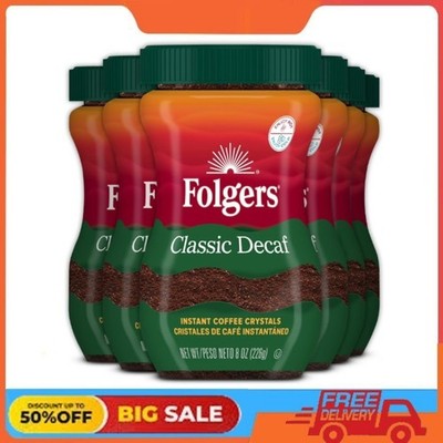 (6 pack) Folgers Classic Decaf Instant Coffee, 8 oz Jar