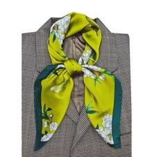   Chic Silky Square Scarf Bright Green Butterfly White Floral Print Head Bandana  