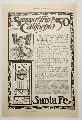 1902 Santa Fe Railroad Train California Limited Original Print Ad Summer Trip