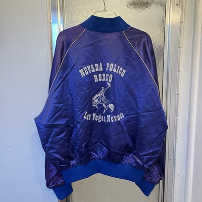 Vintage Satin Jacket Blue Faded Purple XXL Las Vegas Made Nevada Rodeo Kambert