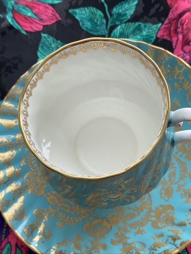 Vintage Elizabethan Fine Bone China England Teal Gold Tea Cup & Saucer # 5243 - Picture 4 of 8