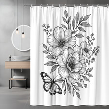 Floral Shower Curtain with Butterfly Design - Elegant Home Decor