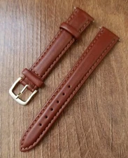 16mm VINTAGE ANTIQUE CALF LEATHER APOLLO TAN WATCH STRAP, GOLD BUCKLE, NOS.