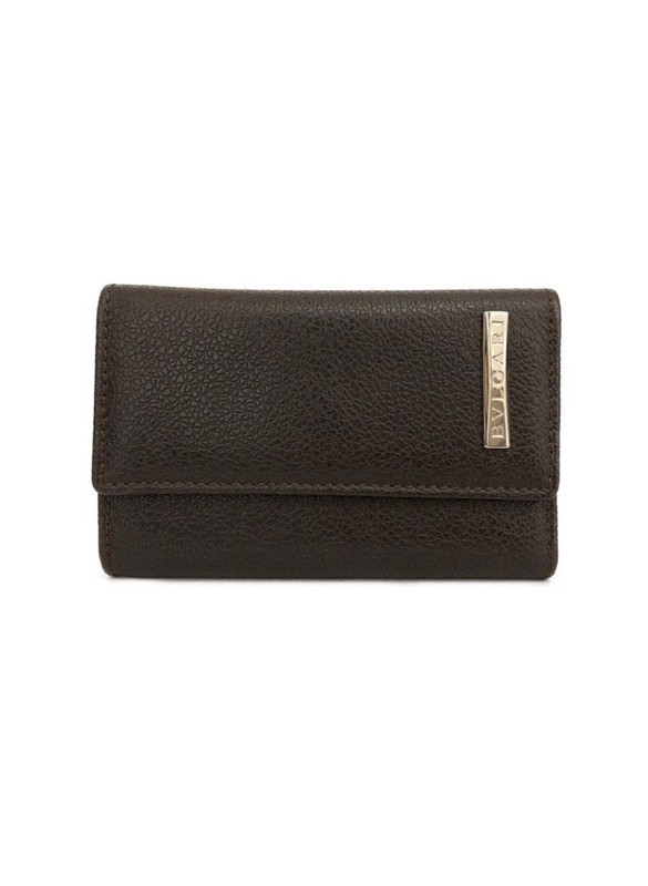 BVLGARI Logo Plate Leather 6 Ring Key Case Brown/2BJ2947