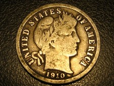 1910-P 90% Silver Barber Dime VG