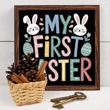 Whimsical My First Easter Wooden Plaque Rustic Farmhouse Baby Nursery Decoration