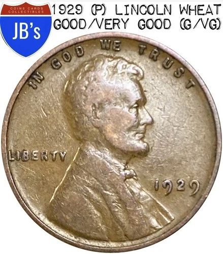 1929 (P) Lincoln Wheat Cent Penny 1c -  Circulated Good/Very Good (G/VG)