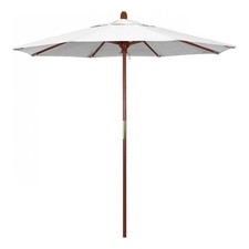 Pemberly Row 7.5' Push Lift Wood Pole Patio Umbrella in Olefin White Fabric