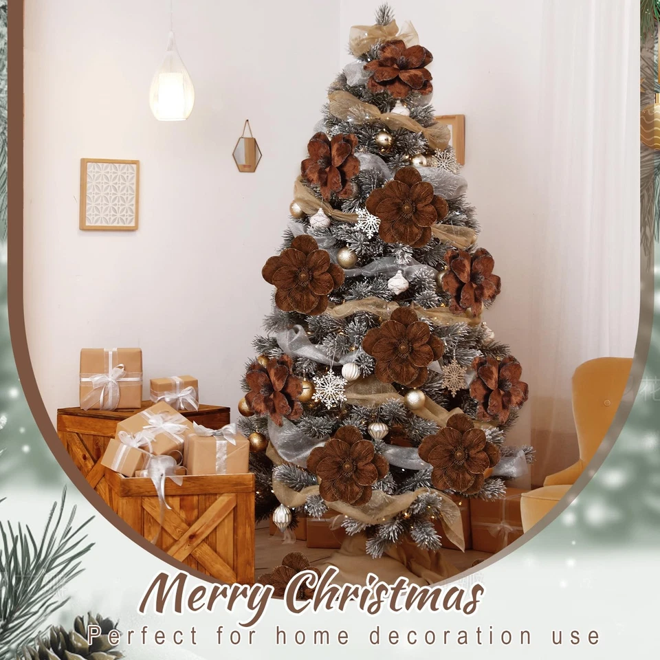 12 Piezas Grandes Terciopelo Navidad Flor de Pascua Magnolia Adornos Brillo B... Foto 4 de 4