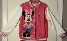 Disney Little Girl Sz 6/7 Jacket Minnie Mouse Pink White Sleeves Front Snaps