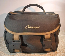Deluxe Camera Bag Black w Brown Accents Canvas Multiple Compartments