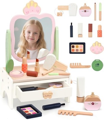 Pair Pear Holz Make-up Spielzeug Set 19 Teile Make-up Spielset Schönheitssalon Mädchen Spielzeug Vanit