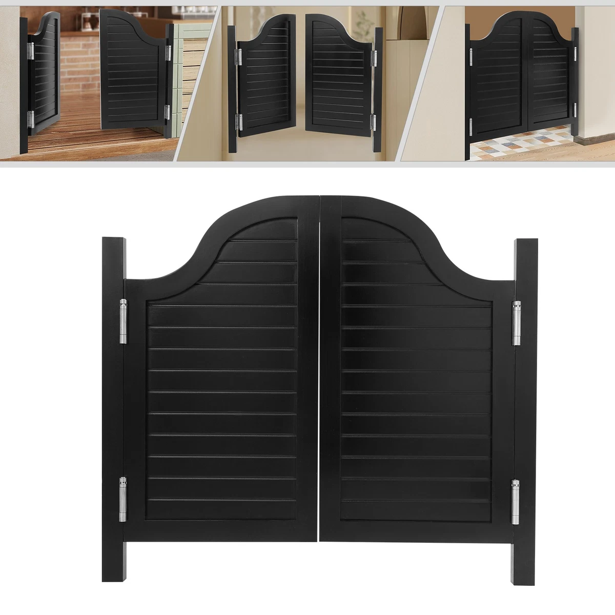 Puerta divisoria horizontal negra puerta de madera maciza oscilante