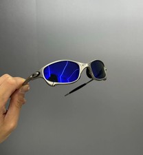 Vintage Oakley Juliet 1.0 X-Metal Polarized Sunglasses Blue Lens Silver Frames