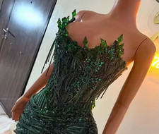 Green Beaded Sequin Mesh Sleeveless Sweetheart Long Maxi Formal Dress