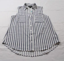 Fortune + Ivy Women's Ana Airette Button Down Blouse CN6 Blue Medium NWT