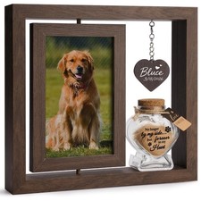 BluBrk Pet Memorial Frame Brown Heart Glass Jar 2 Photo Rotating